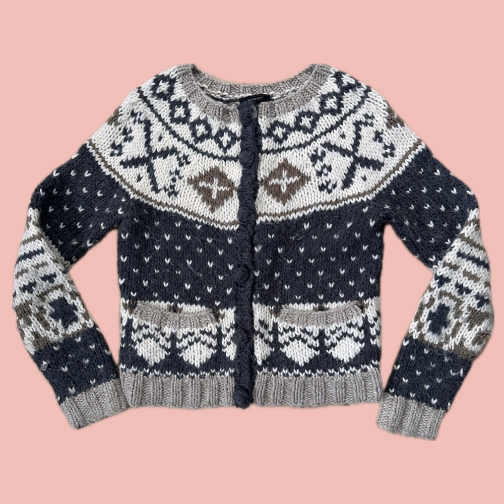 Mango Suit Fair Isle Jacquard Cardigan Size L – Wool Alpaca Blend